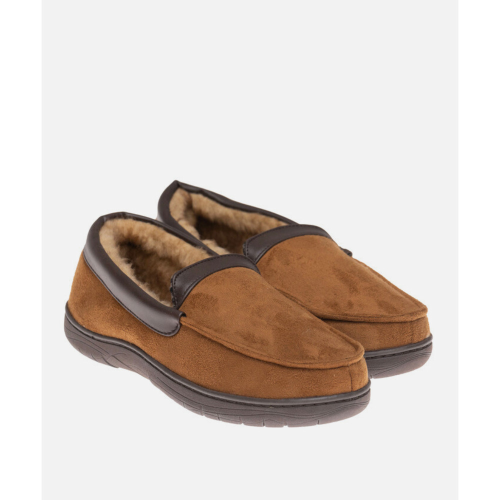 HAGGAR Men Faux Sued Slip On Loafer Slippers Tan Size L